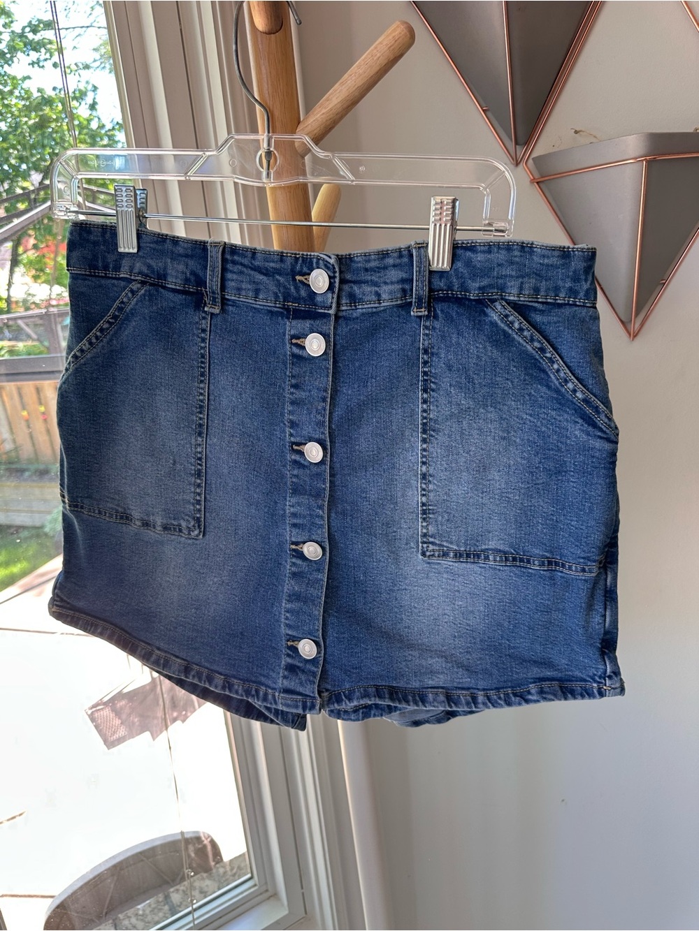 VINTAGE Y2K Suzy Shier Denim Jean Button-Front Mini Skort Shorts Skirt Blue Sz L